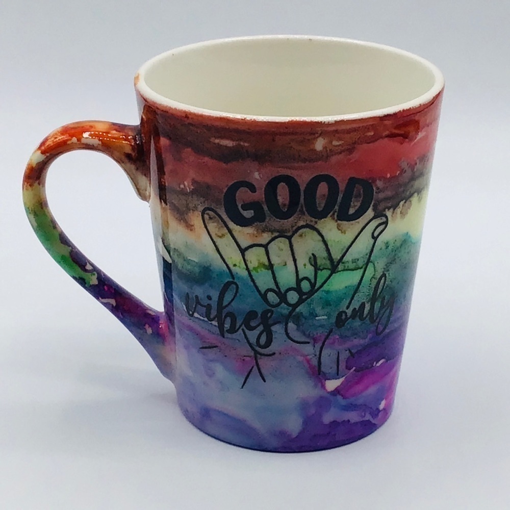 New Coffee Cup Good Vibes Only Rainbow Tie Dye Hippie Chakra Gift Teacher